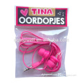 Cheap price hot pink earphone in OPP bag for promotion